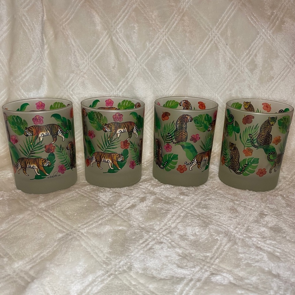 4 Culver Frosted Tiger Cheetah Glass Set